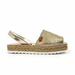 Woman Leather And Metallic Sackcloth Menorcan Sandals Platform Padded Insole 1254 Platinum, By Eva Mañas