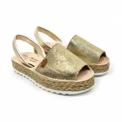 Woman Leather And Metallic Sackcloth Menorcan Sandals Platform Padded Insole 1254 Platinum, By Eva Mañas -Comfort Heels Sales woman leather and metallic sackcloth menorcan sandals platform padded insole 1254 platinum by eva manas 3
