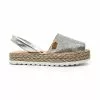 Woman Leather And Metallic Sackcloth Menorcan Sandals Platform Padded Insole 1254 Silver, By Eva Mañas