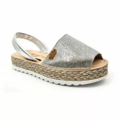 Woman Leather And Metallic Sackcloth Menorcan Sandals Platform Padded Insole 1254 Silver, By Eva Mañas -Comfort Heels Sales woman leather and metallic sackcloth menorcan sandals platform padded insole 1254 silver by eva manas 2