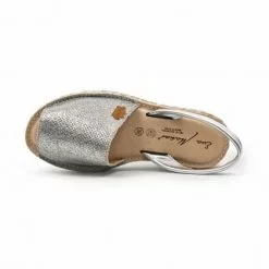 Woman Leather And Metallic Sackcloth Menorcan Sandals Platform Padded Insole 1254 Silver, By Eva Mañas -Comfort Heels Sales woman leather and metallic sackcloth menorcan sandals platform padded insole 1254 silver by eva manas 4