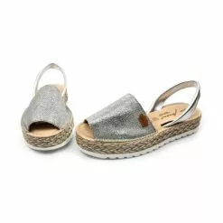 Woman Leather And Metallic Sackcloth Menorcan Sandals Platform Padded Insole 1254 Silver, By Eva Mañas -Comfort Heels Sales woman leather and metallic sackcloth menorcan sandals platform padded insole 1254 silver by eva manas 5