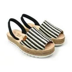 Woman Leather And Raffia Menorcan Sandals Platform Padded Insole 1255 Black, By Eva Mañas -Comfort Heels Sales woman leather and raffia menorcan sandals platform padded insole 1255 black by eva manas 3