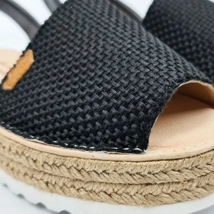 Woman Leather And Sackcloth Menorcan Sandals Platform Padded Insole 1250 Black, By Eva Mañas 4 Woman Leather And Sackcloth Menorcan Sandals Platform Padded Insole 1250 Black, By Eva Mañas - Image 2