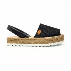 Woman Leather And Sackcloth Menorcan Sandals Platform Padded Insole 1250 Black, By Eva Mañas