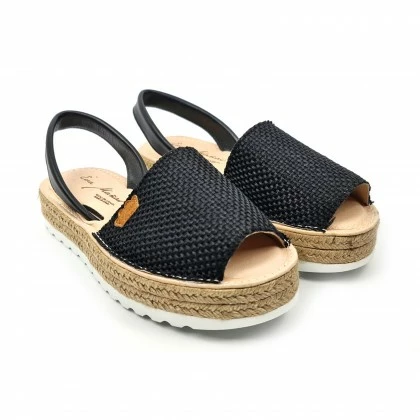 Woman Leather And Sackcloth Menorcan Sandals Platform Padded Insole 1250 Black, By Eva Mañas 6 Woman Leather And Sackcloth Menorcan Sandals Platform Padded Insole 1250 Black, By Eva Mañas - Image 4