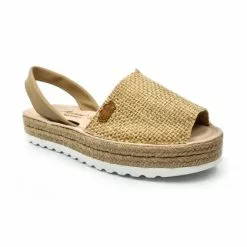 Woman Leather And Sackcloth Menorcan Sandals Platform Padded Insole 1250 Camel, By Eva Mañas -Comfort Heels Sales woman leather and sackcloth menorcan sandals platform padded insole 1250 camel by eva manas 2