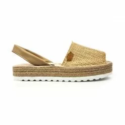 Woman Leather And Sackcloth Menorcan Sandals Platform Padded Insole 1250 Camel, By Eva Mañas