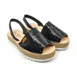 Woman Leather And Sequins Menorcan Sandals Platform Padded Insole 1253 Black, By Eva Mañas -Comfort Heels Sales woman leather and sequins menorcan sandals platform padded insole 1253 black by eva manas 3