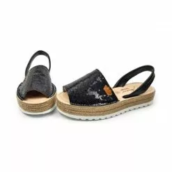 Woman Leather And Sequins Menorcan Sandals Platform Padded Insole 1253 Black, By Eva Mañas -Comfort Heels Sales woman leather and sequins menorcan sandals platform padded insole 1253 black by eva manas 5