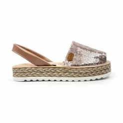 Woman Leather And Sequins Menorcan Sandals Platform Padded Insole 1253 Nude, By Eva Mañas
