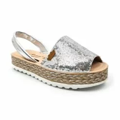 Woman Leather And Sequins Menorcan Sandals Platform Padded Insole 1253 Silver, By Eva Mañas -Comfort Heels Sales woman leather and sequins menorcan sandals platform padded insole 1253 silver by eva manas 2