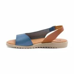 Woman Leather Low Wedged Sandals Padded Insole 1115 Blue, By Blusandal -Comfort Heels Sales woman leather low wedged sandals padded insole 1115 blue by blusandal 2