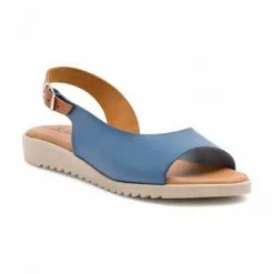 Woman Leather Low Wedged Sandals Padded Insole 1115 Blue, By Blusandal