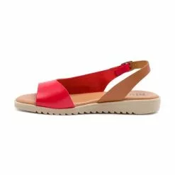 Woman Leather Low Wedged Sandals Padded Insole 1115 Red, By Blusandal -Comfort Heels Sales woman leather low wedged sandals padded insole 1115 red by blusandal 2