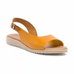 Woman Leather Low Wedged Sandals Padded Insole 1115 Yellow, By Blusandal