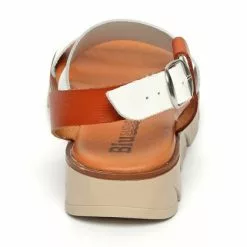 Woman Leather Low Wedged Sandals Padded Insole 166 White, By Blusandal -Comfort Heels Sales woman leather low wedged sandals padded insole 166 white by blusandal 3