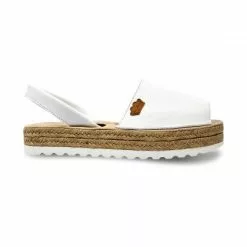 Woman Leather Menorcan Sandals Platform Padded Insole 1252 White, By Eva Mañas