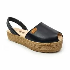 Woman Leather Menorcan Sandals Platform Padded Insole 1258 Black, By Eva Mañas -Comfort Heels Sales woman leather menorcan sandals platform padded insole 1258 black by eva manas 2