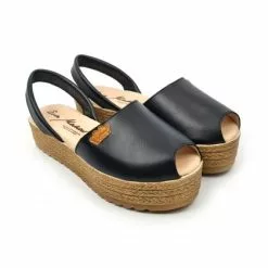 Woman Leather Menorcan Sandals Platform Padded Insole 1258 Black, By Eva Mañas -Comfort Heels Sales woman leather menorcan sandals platform padded insole 1258 black by eva manas 3