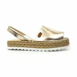 Woman Metallic Leather Menorcan Sandals Platform Padded Insole 1256 Platinum, By Eva Mañas