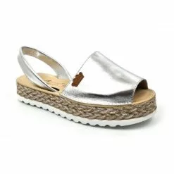 Woman Metallic Leather Menorcan Sandals Platform Padded Insole 1256 Silver, By Eva Mañas -Comfort Heels Sales woman metallic leather menorcan sandals platform padded insole 1256 silver by eva manas 2