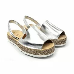 Woman Metallic Leather Menorcan Sandals Platform Padded Insole 1256 Silver, By Eva Mañas -Comfort Heels Sales woman metallic leather menorcan sandals platform padded insole 1256 silver by eva manas 3