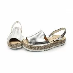 Woman Metallic Leather Menorcan Sandals Platform Padded Insole 1256 Silver, By Eva Mañas -Comfort Heels Sales woman metallic leather menorcan sandals platform padded insole 1256 silver by eva manas 5
