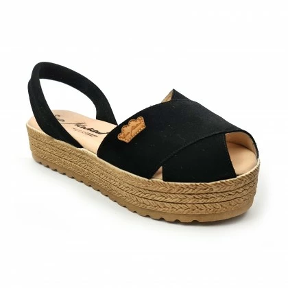 Woman Suede Leather Crossed Menorcan Sandals Platform Padded Insole 1257 Black, By Eva Mañas 5 Woman Suede Leather Crossed Menorcan Sandals Platform Padded Insole 1257 Black, By Eva Mañas - Image 3