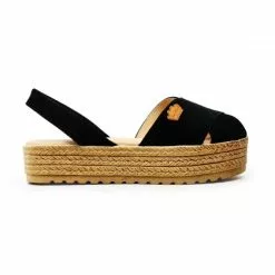 Woman Suede Leather Crossed Menorcan Sandals Platform Padded Insole 1257 Black, By Eva Mañas