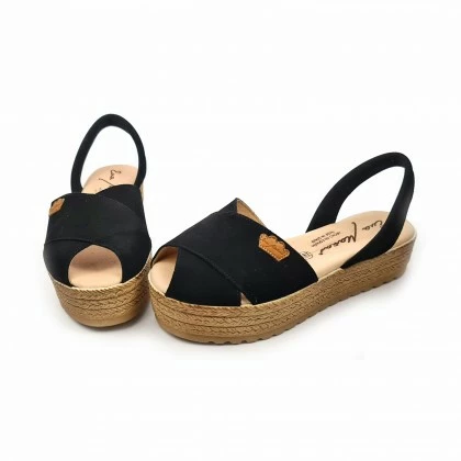 Woman Suede Leather Crossed Menorcan Sandals Platform Padded Insole 1257 Black, By Eva Mañas 8 Woman Suede Leather Crossed Menorcan Sandals Platform Padded Insole 1257 Black, By Eva Mañas - Image 6