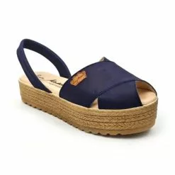 Woman Suede Leather Crossed Menorcan Sandals Platform Padded Insole 1257 Navy Blue, By Eva Mañas -Comfort Heels Sales woman suede leather crossed menorcan sandals platform padded insole 1257 navy blue by eva manas 2