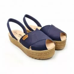 Woman Suede Leather Crossed Menorcan Sandals Platform Padded Insole 1257 Navy Blue, By Eva Mañas -Comfort Heels Sales woman suede leather crossed menorcan sandals platform padded insole 1257 navy blue by eva manas 3