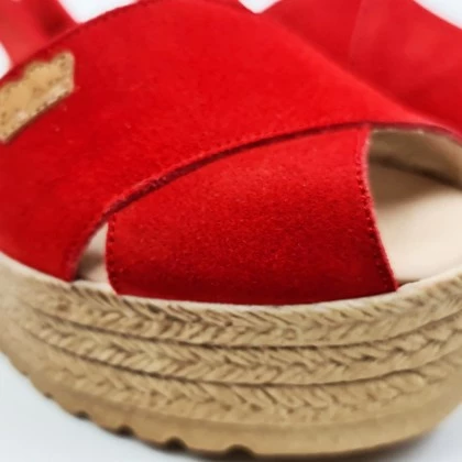 Woman Suede Leather Crossed Menorcan Sandals Platform Padded Insole 1257 Red, By Eva Mañas 4 Woman Suede Leather Crossed Menorcan Sandals Platform Padded Insole 1257 Red, By Eva Mañas - Image 2