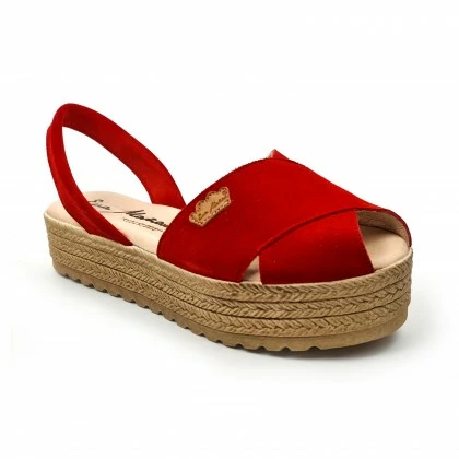 Woman Suede Leather Crossed Menorcan Sandals Platform Padded Insole 1257 Red, By Eva Mañas 5 Woman Suede Leather Crossed Menorcan Sandals Platform Padded Insole 1257 Red, By Eva Mañas - Image 3