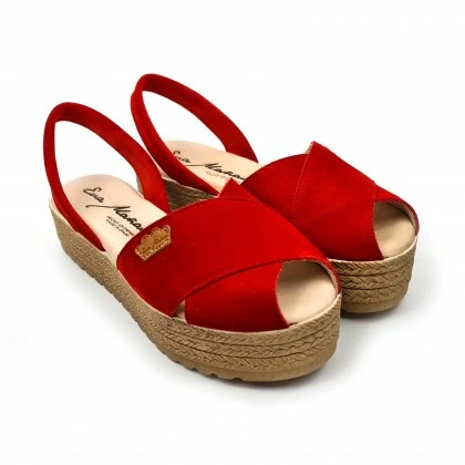 Woman Suede Leather Crossed Menorcan Sandals Platform Padded Insole 1257 Red, By Eva Mañas 6 Woman Suede Leather Crossed Menorcan Sandals Platform Padded Insole 1257 Red, By Eva Mañas - Image 4