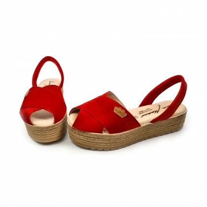 Woman Suede Leather Crossed Menorcan Sandals Platform Padded Insole 1257 Red, By Eva Mañas 8 Woman Suede Leather Crossed Menorcan Sandals Platform Padded Insole 1257 Red, By Eva Mañas - Image 6