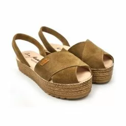 Woman Suede Leather Crossed Menorcan Sandals Platform Padded Insole 1257 Taupe, By Eva Mañas -Comfort Heels Sales woman suede leather crossed menorcan sandals platform padded insole 1257 taupe by eva manas 3