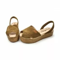 Woman Suede Leather Crossed Menorcan Sandals Platform Padded Insole 1257 Taupe, By Eva Mañas -Comfort Heels Sales woman suede leather crossed menorcan sandals platform padded insole 1257 taupe by eva manas 5