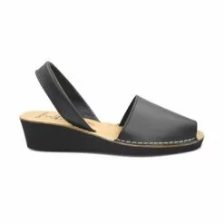 Woman Wedged Leather Basic Menorcan Sandals 211ME Black, By C. Ortuño