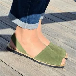 Women's Split Leather Flat Menorcan Sandals 202 Green, By C. Ortuño -Comfort Heels Sales women s split leather flat menorcan sandals 202 green by c ortuno 3