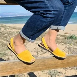 Women's Split Leather Flat Menorcan Sandals 202 Mustard By C. Ortuño -Comfort Heels Sales women s split leather flat menorcan sandals 202 mustard by c ortuno 3