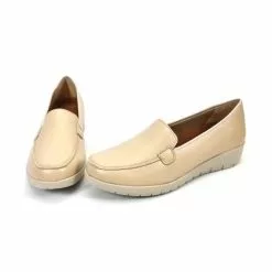 Women Soft Leather Comfort Loafers Removable Insole 12701 Beige, By Amelie -Comfort Heels Sales women soft leather comfort loafers removable insole 12701 beige by amelie 3