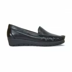 Women Soft Leather Wedged Loafers 1701 Black, By Casual