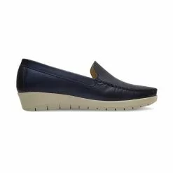 Women Soft Leather Wedged Loafers 903CA Navy, By Casual