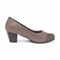 Womens Comfort Leather Pumps Patent Toe Removable Insole 93 Taupe, By TuPié