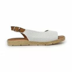 Womens Leather Flat Sandals Padded Insole 22115 White, By Blusandal