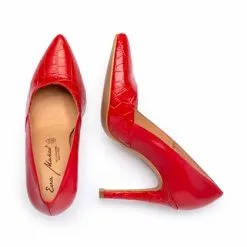 Womens Leather High Heeled Pumps Croco Engraving 1490 Red, By Eva Mañas -Comfort Heels Sales womens leather high heeled pumps croco engraving 1490 red by eva manas 2