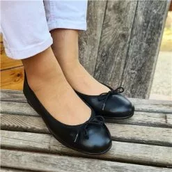 Womens Leather Low Wedged Ballerinas Bow 210 Black, By Casual -Comfort Heels Sales womens leather low wedged ballerinas bow 210 black by casual 3