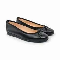 Womens Leather Low Wedged Ballerinas Bow 210 Black, By Casual -Comfort Heels Sales womens leather low wedged ballerinas bow 210 black by casual 5
